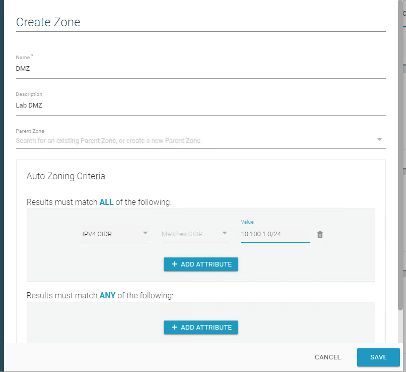 Image showing the create new zone dialog box.