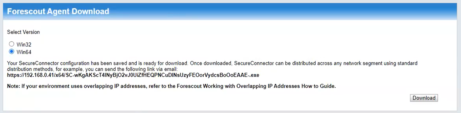 Image showing the Forescout Agent Download page.