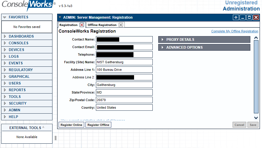 Image of TDI Consoleworks registration screen.