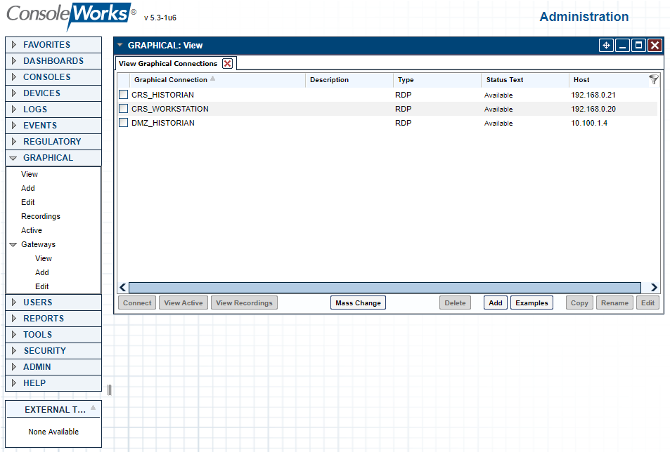 Screenshot showing the listing of RDP Connections for CRS (Build 3)