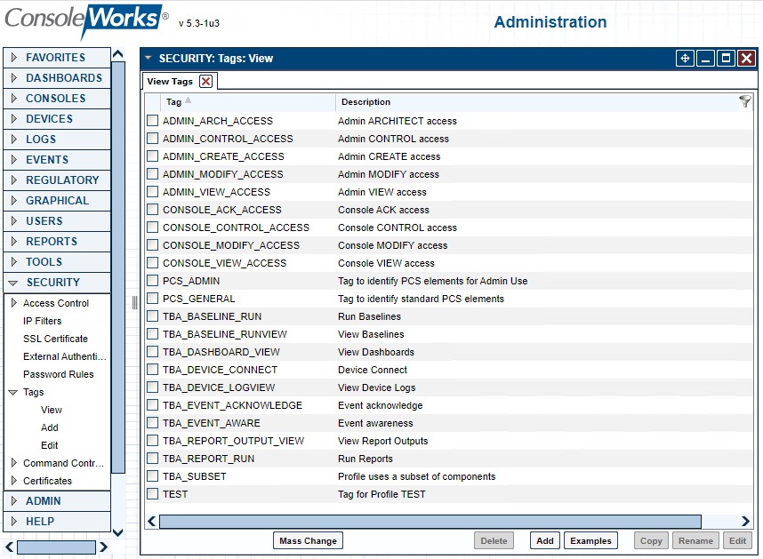 Screenshot showing the list of available tags used for supporting the PCS (Build 1)