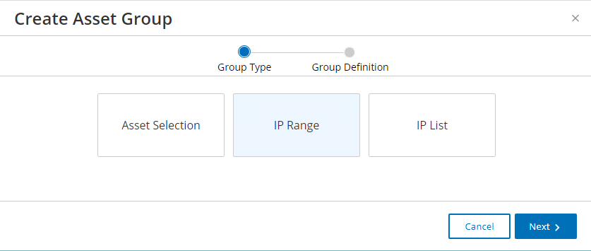 Image of Tenable.ot showing how to specify the group type when creating an asset group.