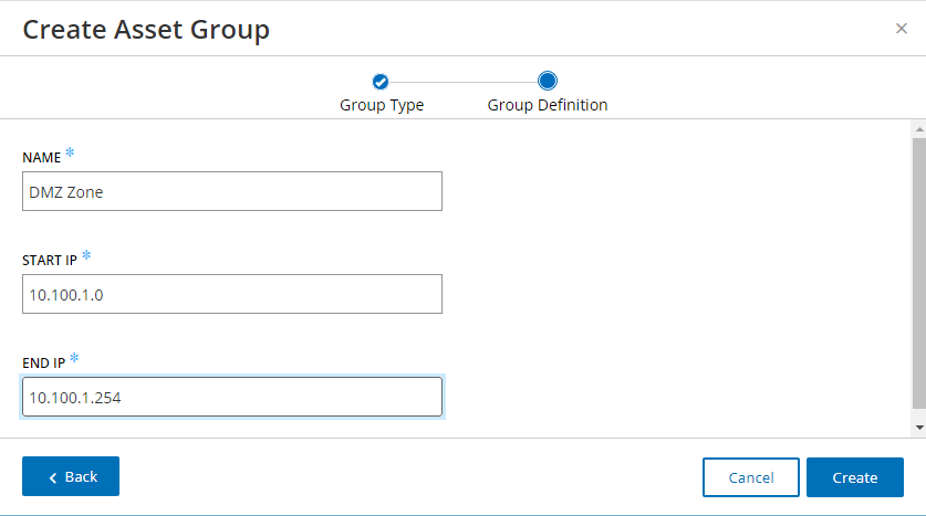 Image of Tenable.ot showing the group definition form for creating an asset group.