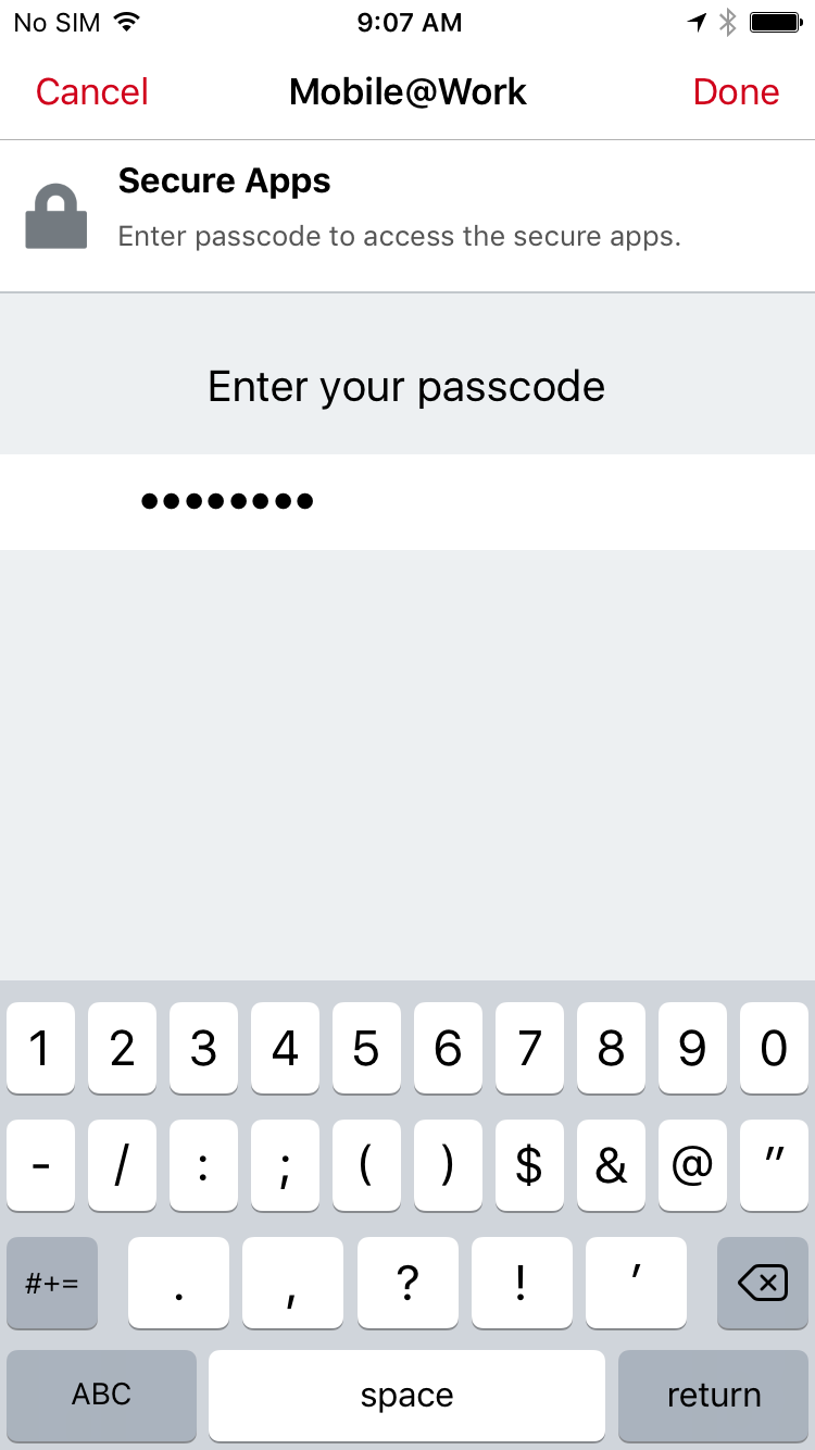 The DPC Subscriber enters the password that protects the private keys stored in the DPC used by Mobile@Work apps.