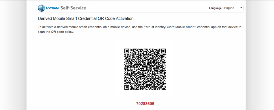 The Entrust IDG Self-Service Portal displays a QR code to the DPC Applicant along with a numeric OTP.