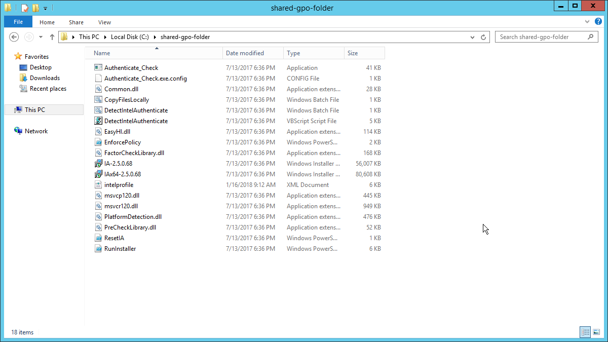 A screenshot of Files Explorer showing the "shared-gpo-folder" folder location.