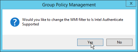 A screenshot of the Group Policy Management dialog box. The Yes button is selected.