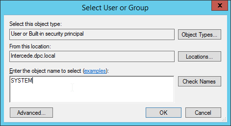 A screenshot of the Select User or Group dialog box.