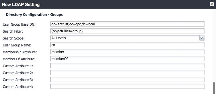 Details of our Directory Configuration - Groups settings.