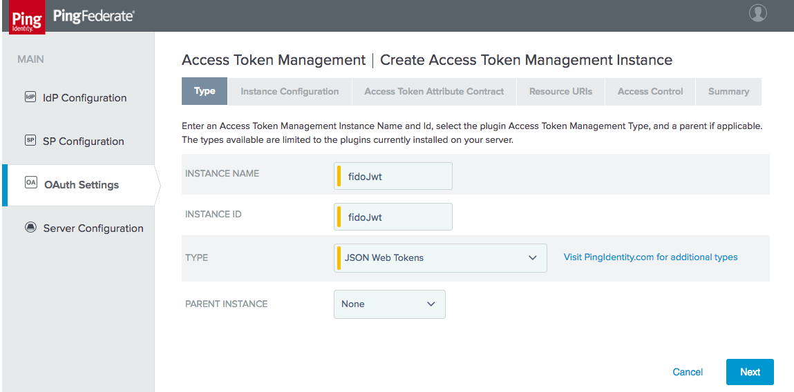 This figure depicts an example of creating an access token manager instance.