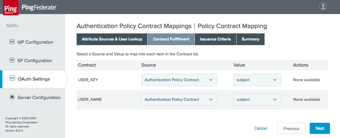 This figure depicts the Contract Fulfillment tab for an authentication policy contract.