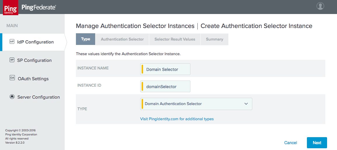 This figure depicts creating an authentication selector instance.