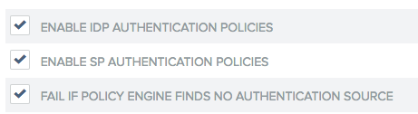 This figure depicts a list of authentication policy settings.