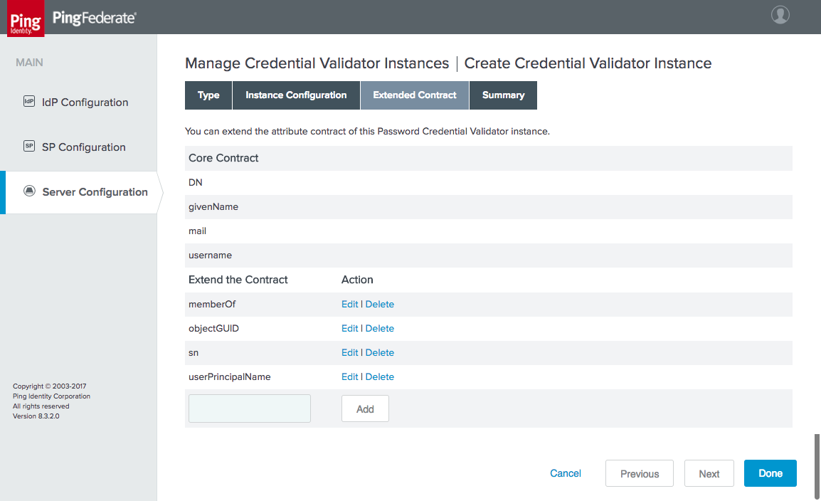 This figure depicts the Extended Contract tab for creating a credential validator instance.