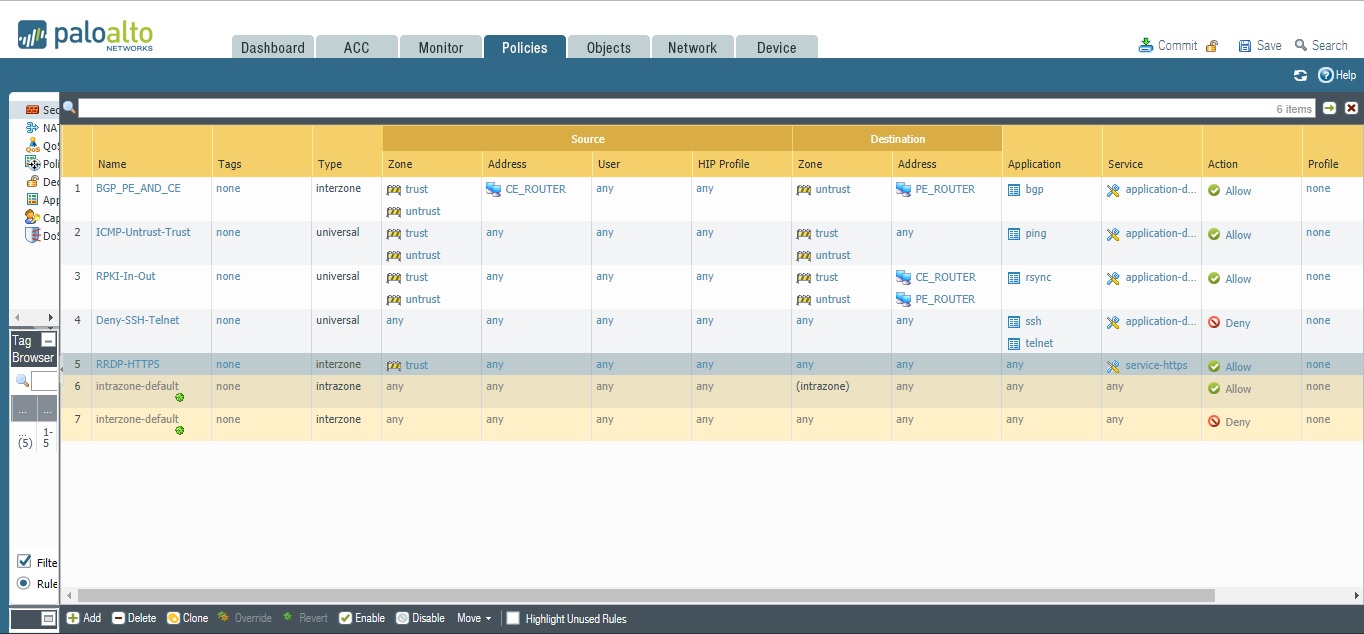Image shows web GUI of firewall configuration as previously explained.