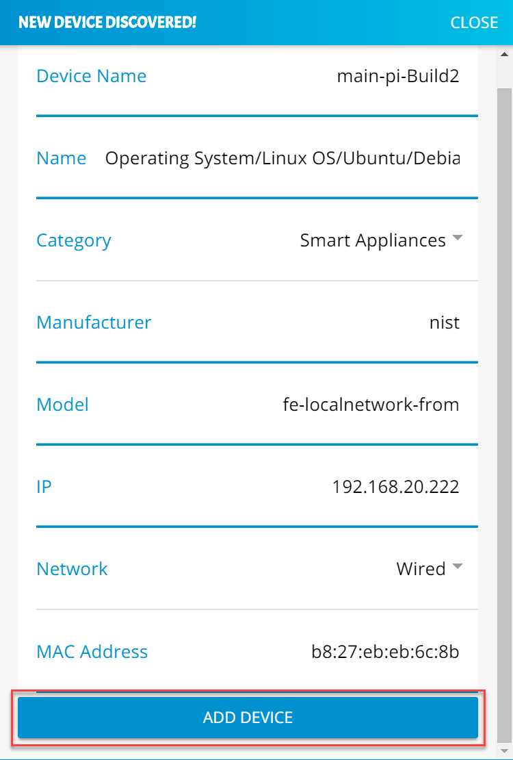Screenshot of the Yikes! app New Device window with the "Add Device" button highlighted