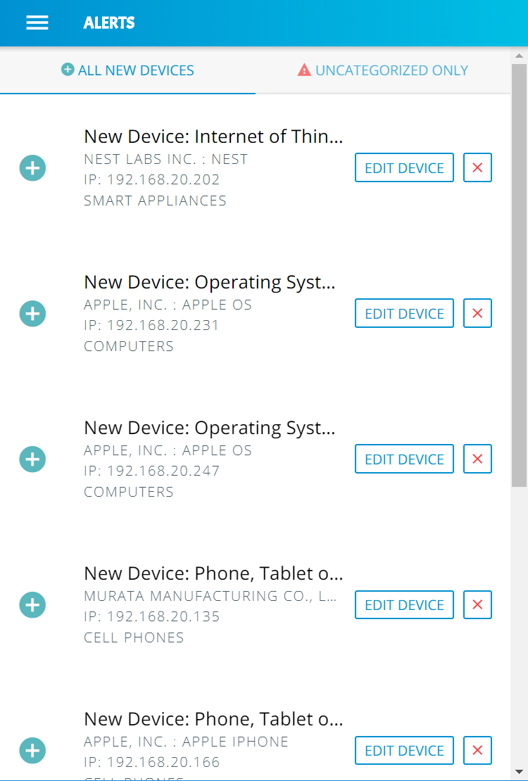 Screenshot of the Yikes! app Alerts page showing the device which was just configured has been removed from the Alerts page.