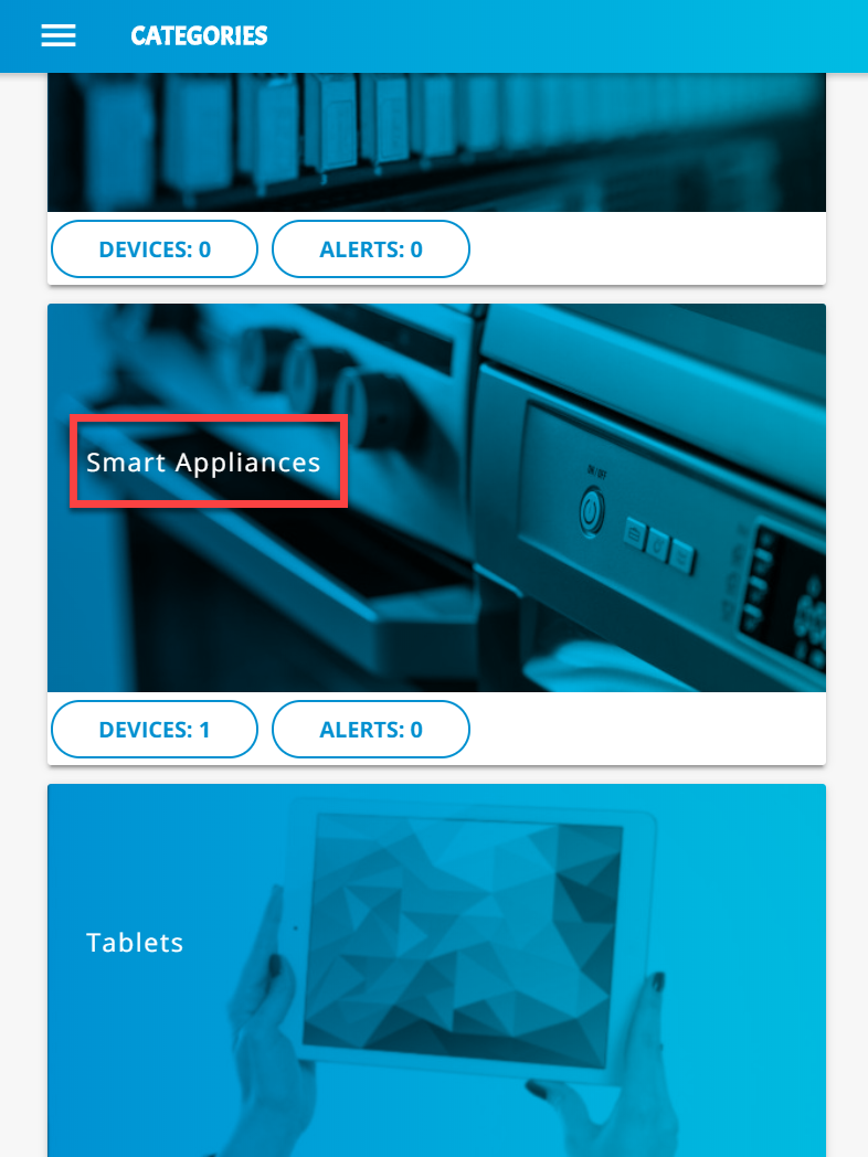 Screenshot of the Yikes! App categories page showing the "Smart Appliances" category