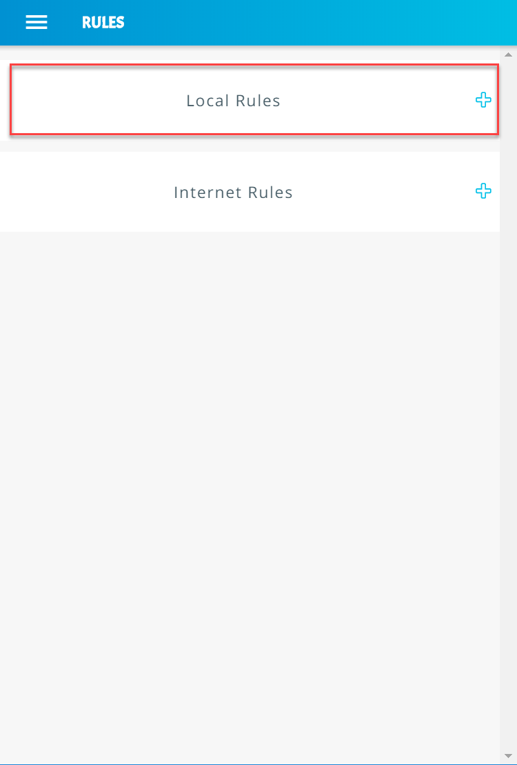 Screenshot of the Yikes! app Network Rules page, with the Local Rules section highlighted