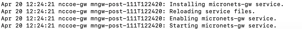 This image shows the expected output of the command "sudo dpkg -i micronets-gw-1.0.55.deb" being run on the Micronets Gateway.