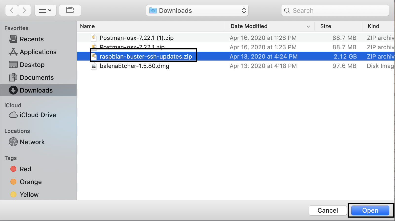 This image shows a .ZIP file being selected.