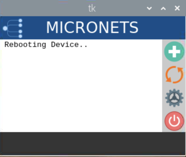 This image shows the result of clicking the reboot button. The main screen shows "Rebooting Device...".