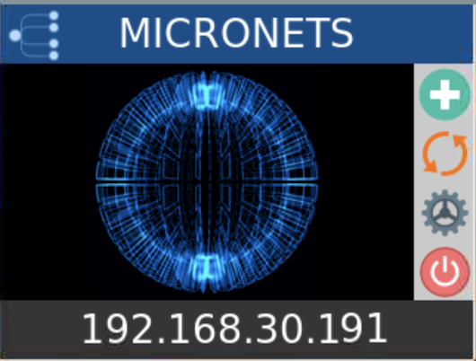 This image shows the next screen displayed after restarting the application. The screen shows the micronets icon and the IP address of the device.