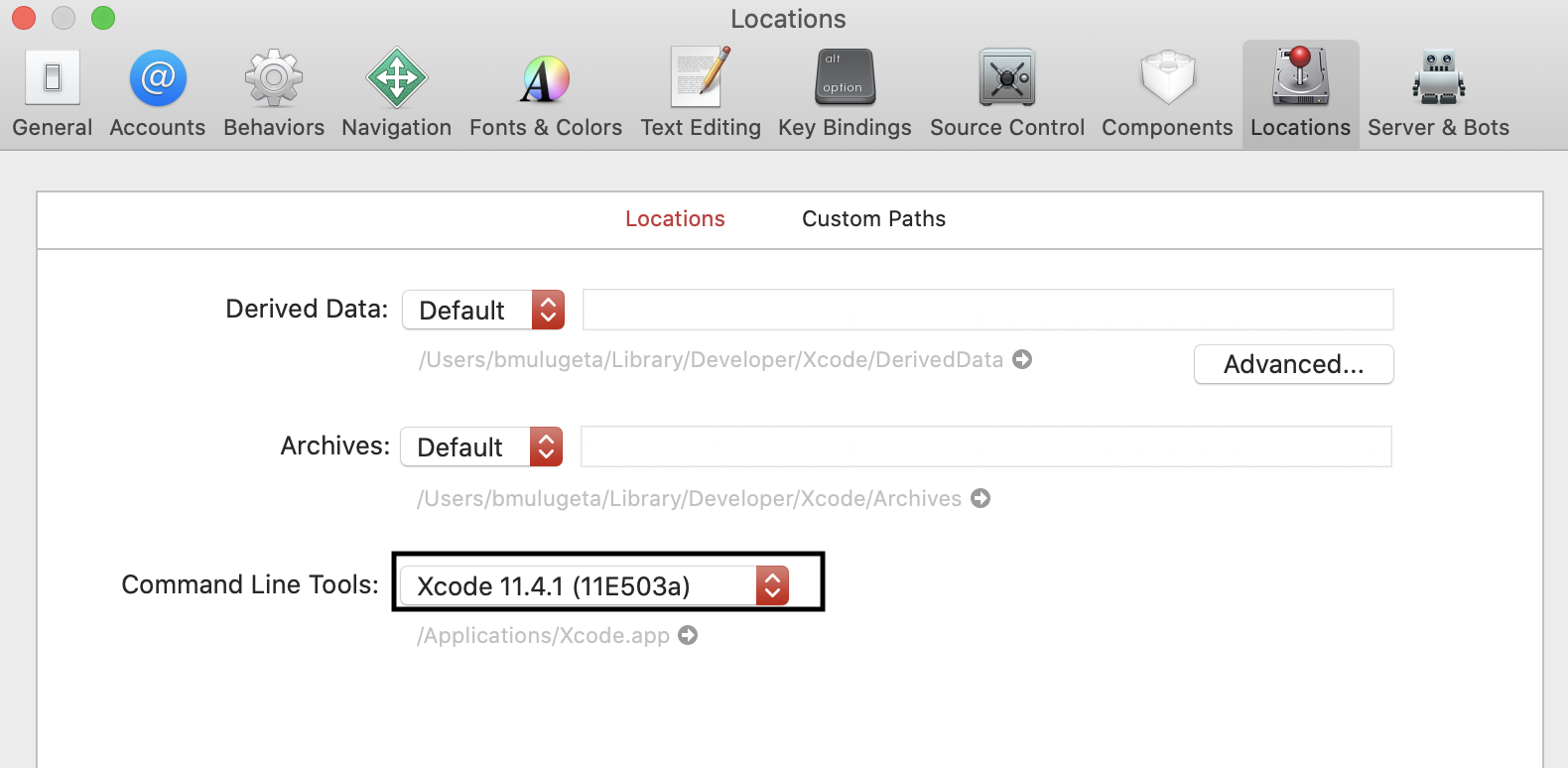 This image shows the expected location to add XCode.