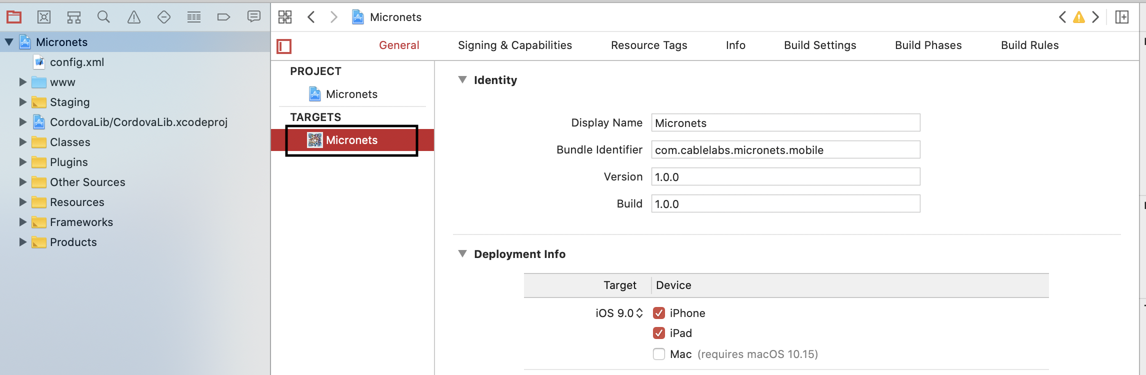 This image shows the Micronets option in the Targets section.