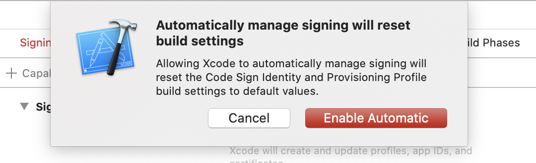 This image shows the automatically manage signing notification.