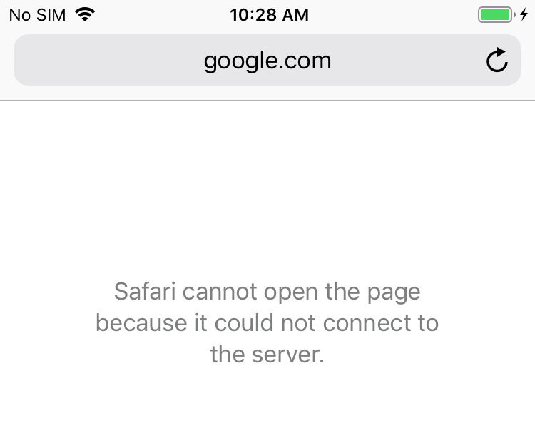 A screenshot of a cellphone trying to communicate with google.com. This communication fails as described procedure 4.