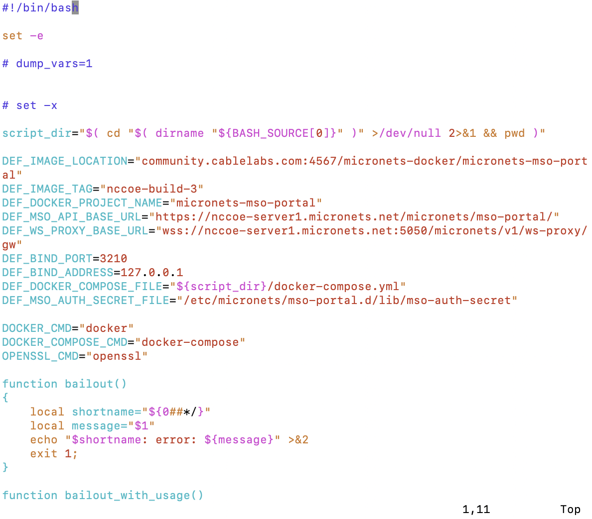 This image shows the contents of the "/etc/micronets/mso-portal.d/mso-portal" file on the MSO portal.