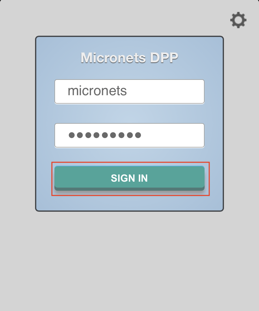 A screenshot of the micronets mobile application with the subscriber credentials input and the sign in button enclosed with a red box which is to be clicked.