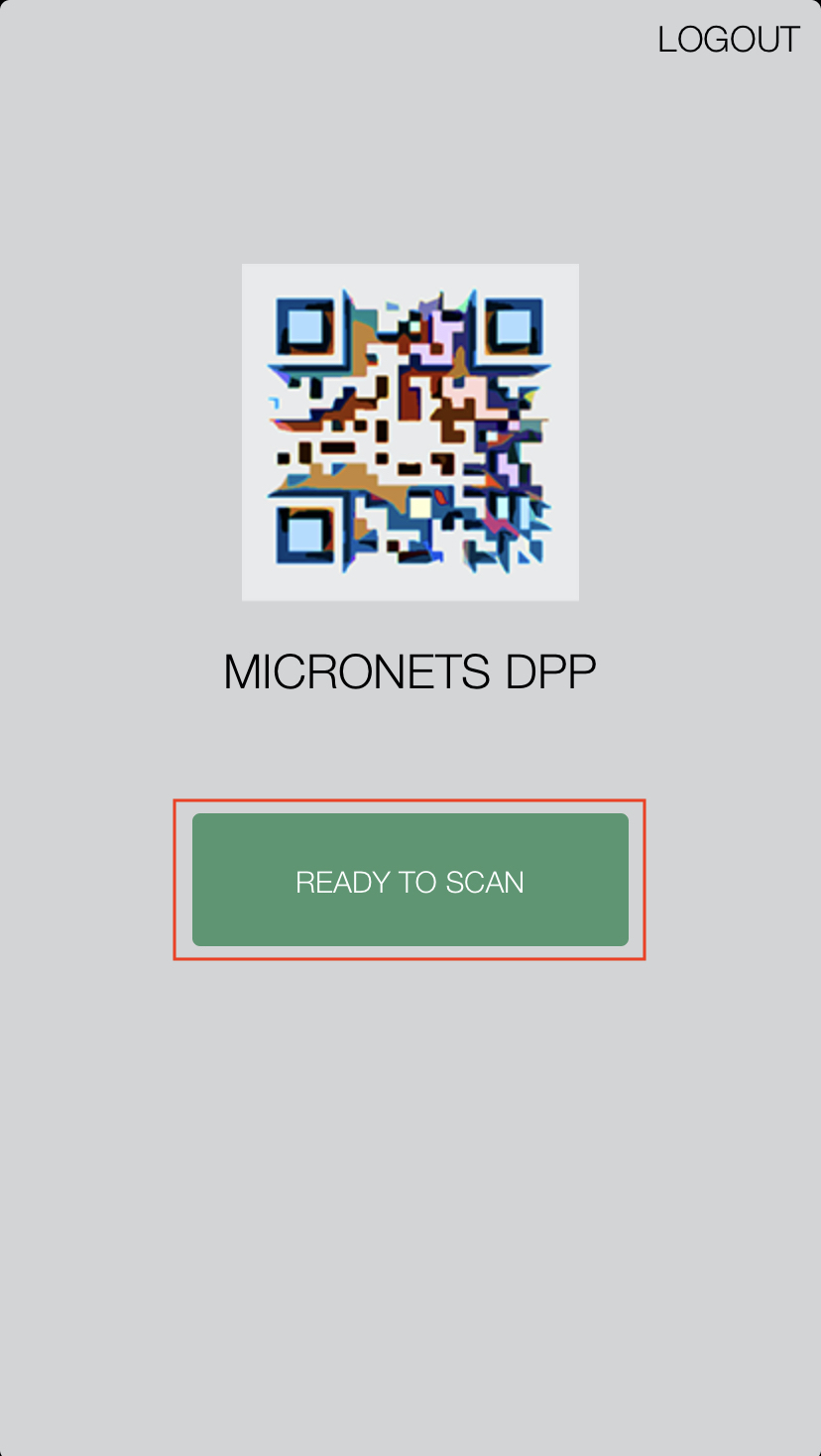 A screenshot of the micronets mobile application with the ready to scan button enclosed in a red box, which is to be clicked.
