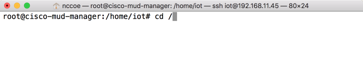 This image shows the command "cd /" being run on the Cisco MUD Manager.