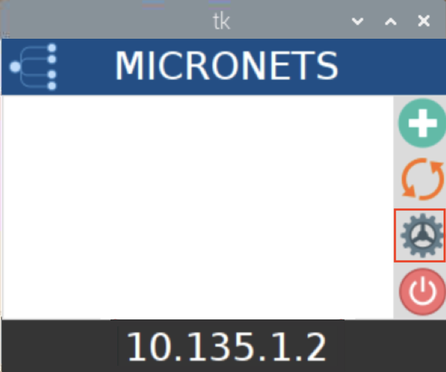 This image shows the settings button in the Micronets Proto-Pi app being used on the Raspberry Pi.