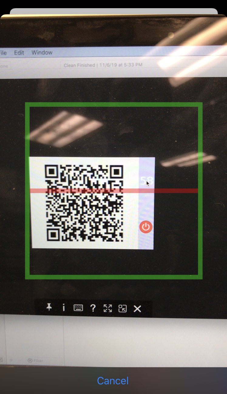 A screenshot of the Micronets mobile app scanning the QR code to onboard the Proto-pi device.