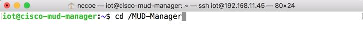 This image shows the command "cd /MUD-Manager" being run on the Cisco MUD Manager.