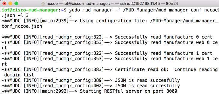An showing the output of the Cisco MUD Manager running properly. This output shows many successes with no errors or warnings.