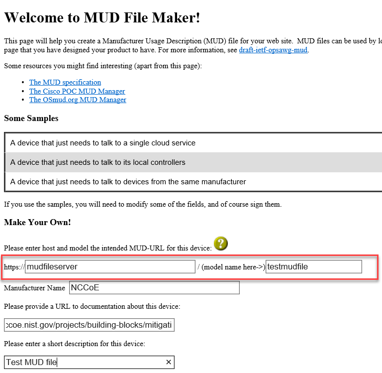 An image of mudmaker.org with the mudurl section highlighted.