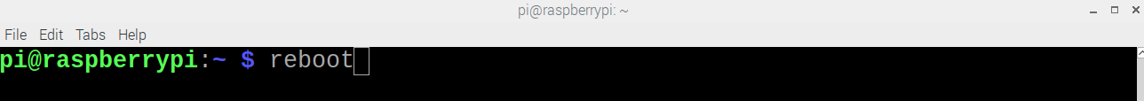 This image shows the command "reboot" being run on the Raspberry Pi Devkit.