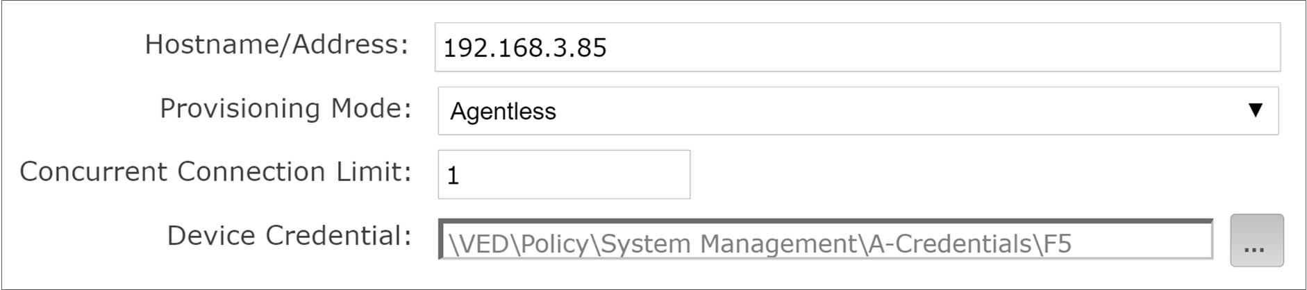 The device object contains the hostname and device credential.