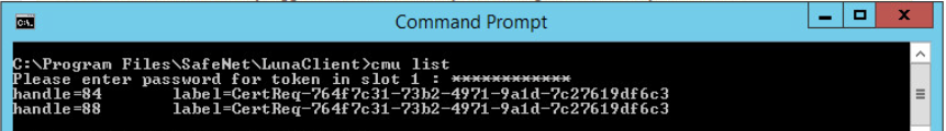 The command cmu list from step 3 outputs the objects that contained in the HSM partition. This picutre shows that there are two items stored in the HRhsmiis parition.