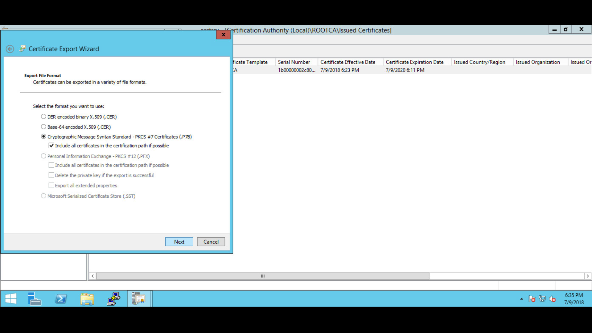 Select the cryptographic format option.
