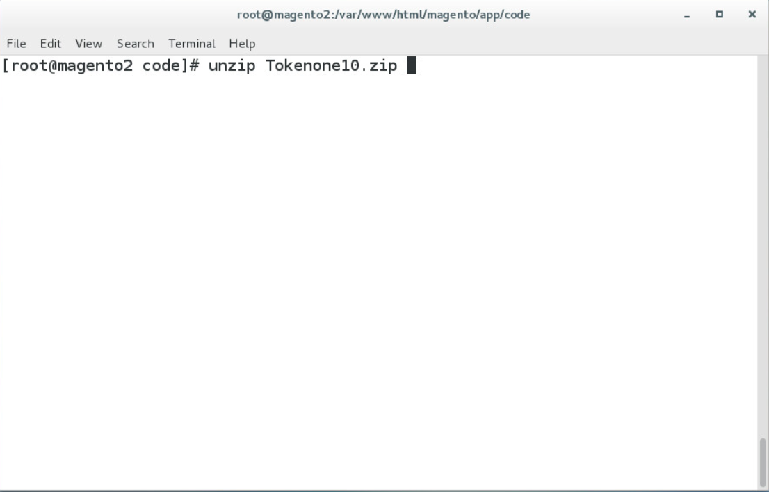 Demonstrates unzipping the TokenOne zip file by entering the command listed above.