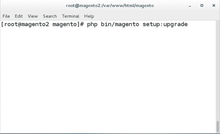 Demonstrates upgrading Magento to reflect the newly enabled module by entering the command listed above.