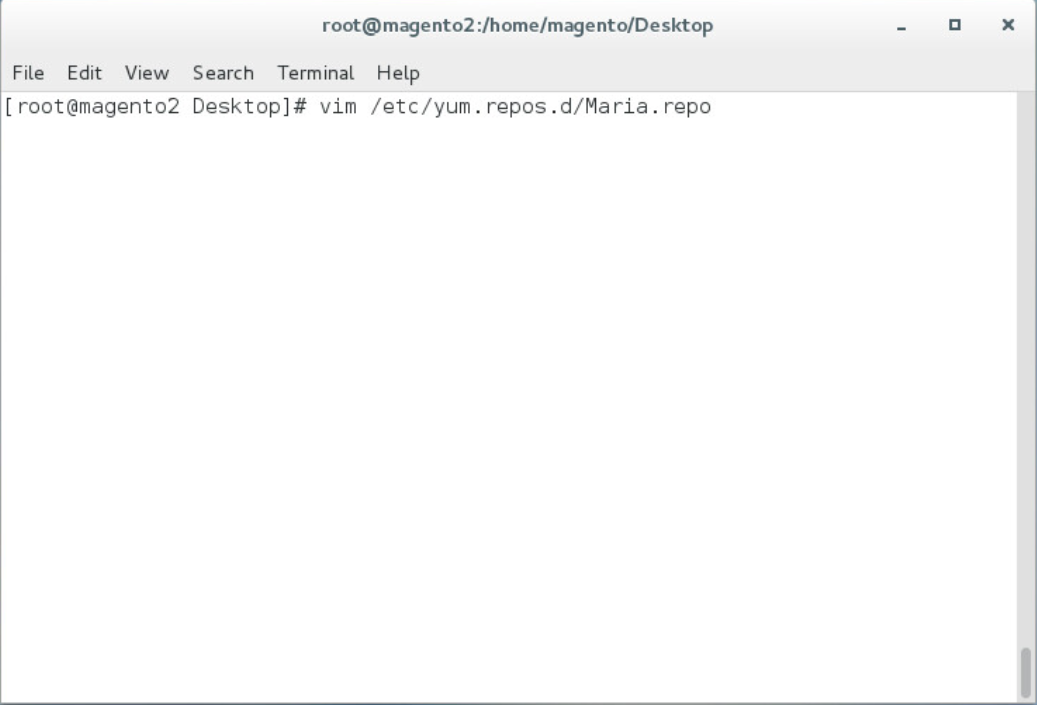 Demonstrates creating a file named Maria.repo by entering the command listed above.