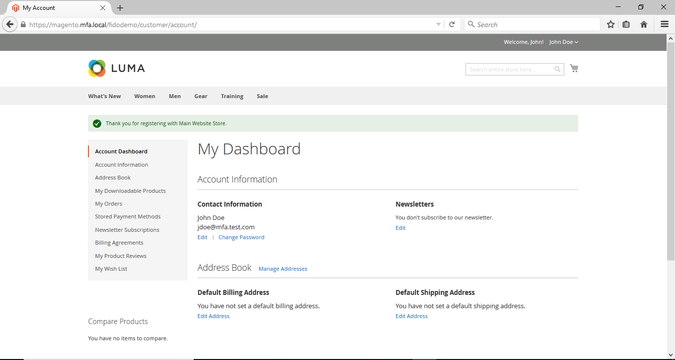 Demonstrates the account dashboard page.