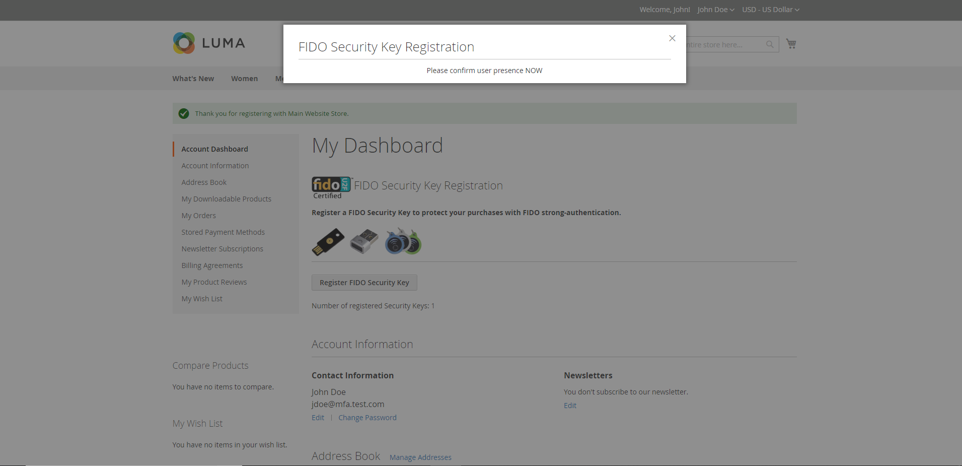 Demonstrates the FIDO Authentication engine prompt.