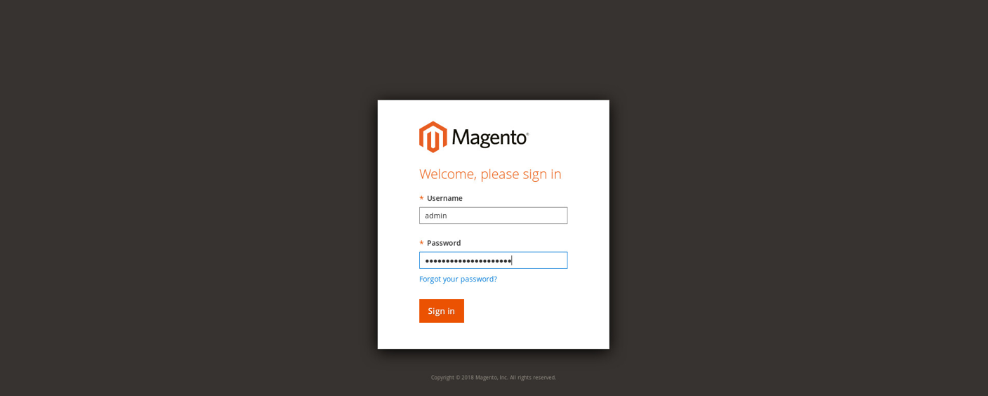 Demonstrates navigating to the admin URI and signing into Magento with the username and password created.